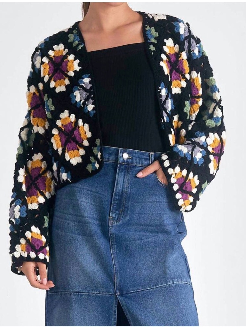 Elan granny square cardigan sweater medium
